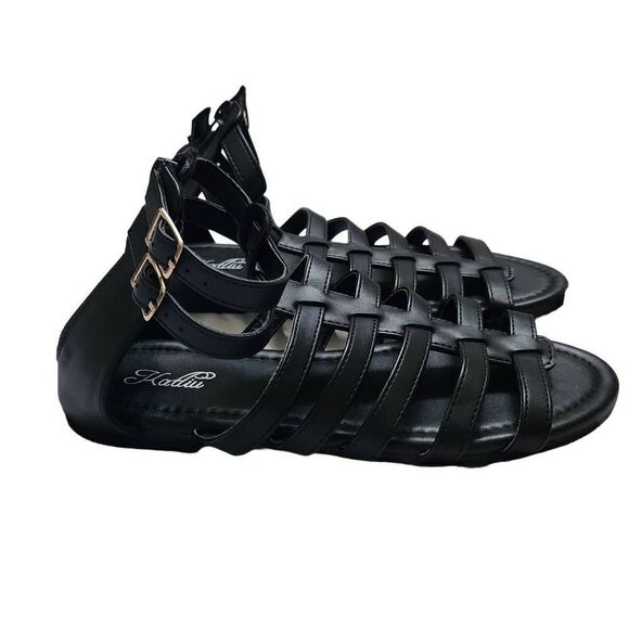 Katliu Shoes - Katliu Ladies Black Zip Up Gladiator Sandals - Size 36